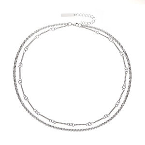 Men's double-layered titanium steel necklace with elegant silver rope and box chains