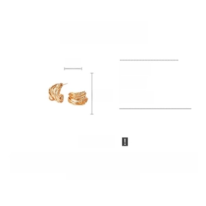 Detailed view of gold plated twisted C-shape earrings with size and weight specs