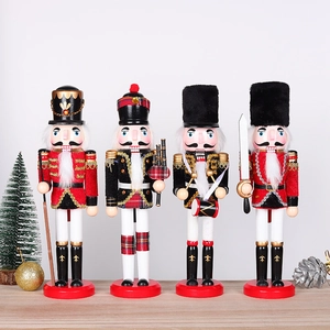 Nutcracker Soldier Ornament Traditional Christmas Wooden Fabric Hand Painted Decorative Guard Figurine For Holiday Home