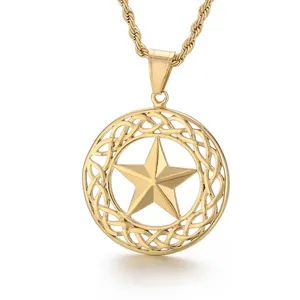 Stainless Steel Pentagram Pendant Necklace 18K Gold Plated Hollow Star Celtic Knot Hiphop Punk Jewelry For Men