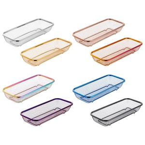 Rectangular stainless steel mesh cutlery baskets in eight diverse titanium finishes