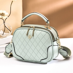 Women Shoulder Bag PU Leather Crocodile Pattern Lattice Quilted Crossbody Handbag Double Zipper Wide Strap Fashion Commuter
