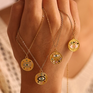 Colliers en acier inoxydable doré avec pendentifs œil maléfique en émail coloré