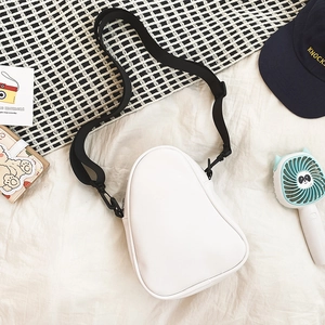 Minimalist white ghost-shaped teardrop PU crossbody bag with adjustable black nylon strap