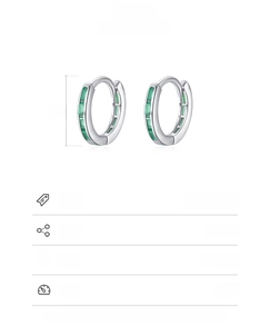 Detail view of 925 sterling silver hoop earrings with green zircon and 1cm size marker