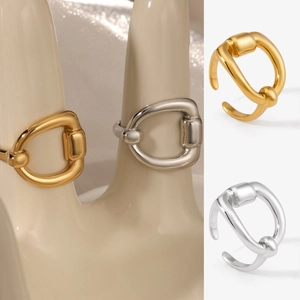 Adjustable Open Ring Stainless Steel PVD Gold Plated Horsebit Geometric Minimalist Design For Women Waterproof Hypoallergenic