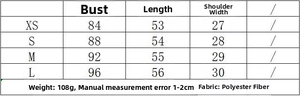 Size chart showing XS to L measurements for lace trim top in polyester fabric