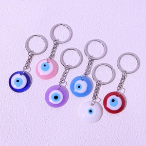 Set of six colorful evil eye round palm keychains for women bag accessories