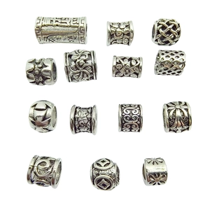 Antique Silver Alloy Large Hole Spacer Beads Vintage Hollow Carved Floral Geometric Patterns For DIY Bracelet Jewelry Making