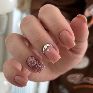 24Pcs Long Square Gradient Press On Nails With Rhinestones Glossy Glitter Ombre Fake Nails Elegant Fashion Nail Art For Women