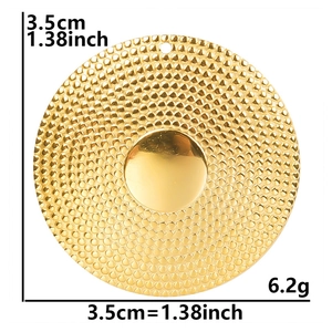 Detailed view of 3.5cm 18k gold plated round pendant with texture and dimensions