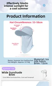 Detailed size chart for women's ice silk ponytail sun hat with neck and face cover