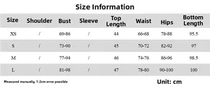 Guida alle taglie per completo top allacciato al collo e pantaloni con misure in cm