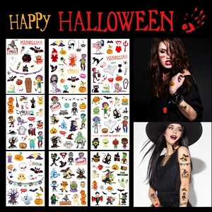 Halloween Temporary Tattoo Stickers Waterproof Cartoon Pumpkin Ghost Zombie For Kids Adults Festival Party Decor