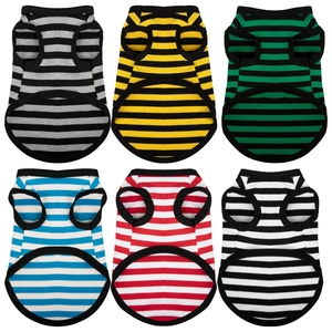 Breathable cotton striped dog vests in six vibrant colors for summer pet apparel