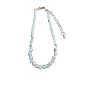 Minimalist silver irregular metal beads and white pearl adjustable bracelet for women