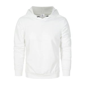 Minimalist white hooded sweatshirt in premium French Terry fabric, loose street style fit