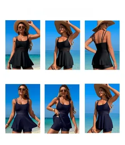 Detailansicht des zweiteiligen Tankini-Sets mit Mesh-Einsätzen und hoher Taillenhose