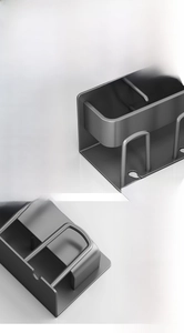 Detail of thickened gunmetal gray wall rack with smooth rounded corners and matte finish