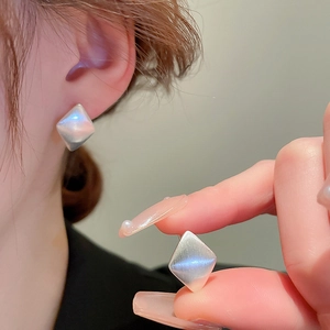 Minimalist silver geometric square earrings with a textured matte finish for women