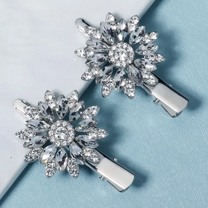 Rhinestone Flower Hair Clips Elegant Crystal Sunflower Duckbill Side Clips Korean Style Bridal Accessories For Women