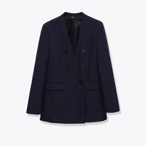 Blazer Donna Blu Navy Doppio Petto Manica Lunga Poliestere Casual Business Giacca Completo