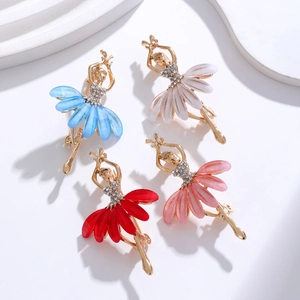 Elegant ballerina fairy brooches with sparkling crystals in four vibrant colors