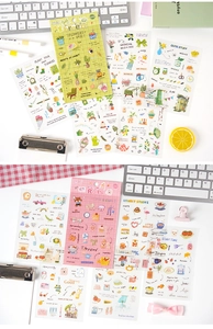 Detailed view of 6 sheets of waterproof PET decorative stickers for journaling