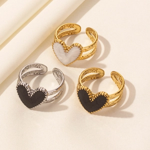 Stainless Steel Heart Ring Enamel Oil Drip Adjustable Open Minimalist Jewelry Accessory For Women