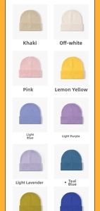 Grid display showing various color options for knit beanies including khaki and pink