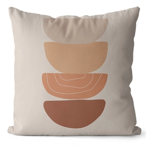 Detail of cream cushion cover with abstract geometric earth tone semi-circle patterns