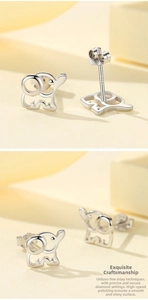Vista macro di orecchini a lobo a forma di elefante traforato in argento sterling S925