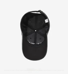 Detailed inner view of cotton baseball cap showing lining, stitching and sweatband