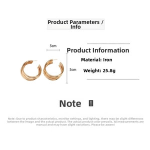 Detailed size chart for 5cm golden multilayer spiral C-shaped hoop earrings