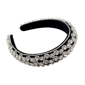 Sparkling crystal padded velvet headband for women in elegant black palace style