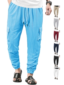 Men's waffle knit jogger pants with cargo side pockets and drawstring hem details