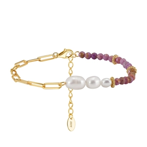 Bohemian S925 silver bracelet featuring purple beads and white freshwater pearls