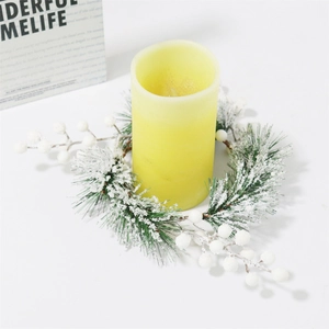 Snowy Pine Needle Candle Ring Christmas Wreath With Berries For Pillar Candles Winter Holiday Table Decor