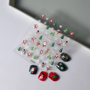 3D Christmas nail stickers with Santa, reindeer and snowflakes patterns for festive nail art