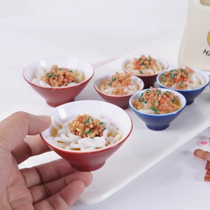 Ciondoli mini ciotole di spaghetti realistici con condimenti dipinti e ciotole in ceramica
