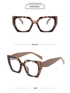 Front and side view of square hawksbill leopard print glasses with TR anti-blue light lenses