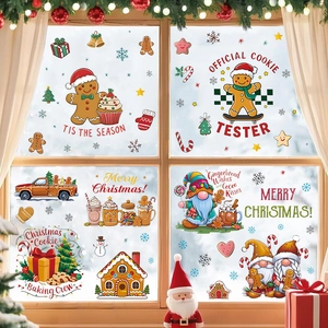 Christmas Gnomes Window Stickers Cute Gingerbread Man PVC Window Decals For Home Holiday Party Fridge Glass Decoration