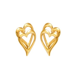 Minimalistische doppellagige hohle Herz-Ohrstecker aus poliertem 18K vergoldetem Stahl
