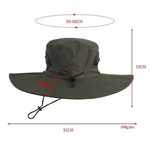 Outdoor military green sun hat with 12cm wide brim and breathable mesh ventilation