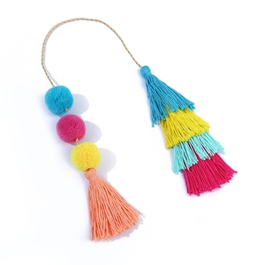 Colorful Bohemian tassel keychain with pom poms for straw bag decoration accessories