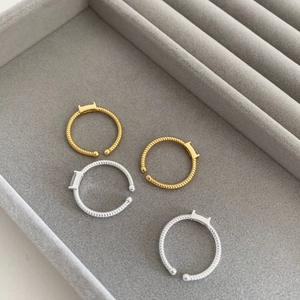Minimalist S925 sterling silver open rings with vintage twist texture in gold and silver