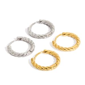 Elegant 14K gold and silver stainless steel hammered hoop earrings set for women