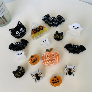 Halloween Hair Claw Clips Acrylic Acetate Pumpkin Ghost Bat Spider Cat For Women Party Cartoon Festival Hair Accessories