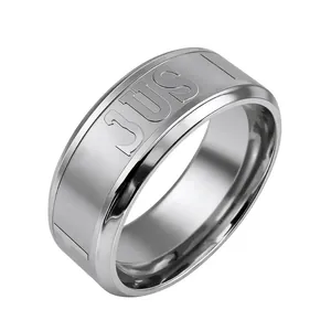 Stainless Steel Men Band Ring Engraved Letter Polished Metal Punk Style Fashion Jewelry Minimalist Hand Accessory