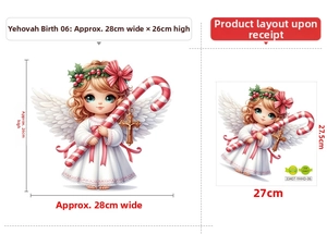 Detailed size specifications for Christmas elf angel PVC wall sticker decoration